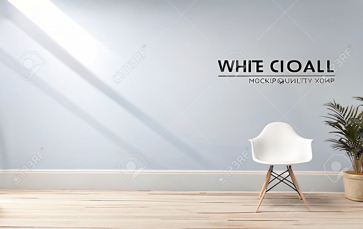 Sedia bianca contro un modello di parete blu