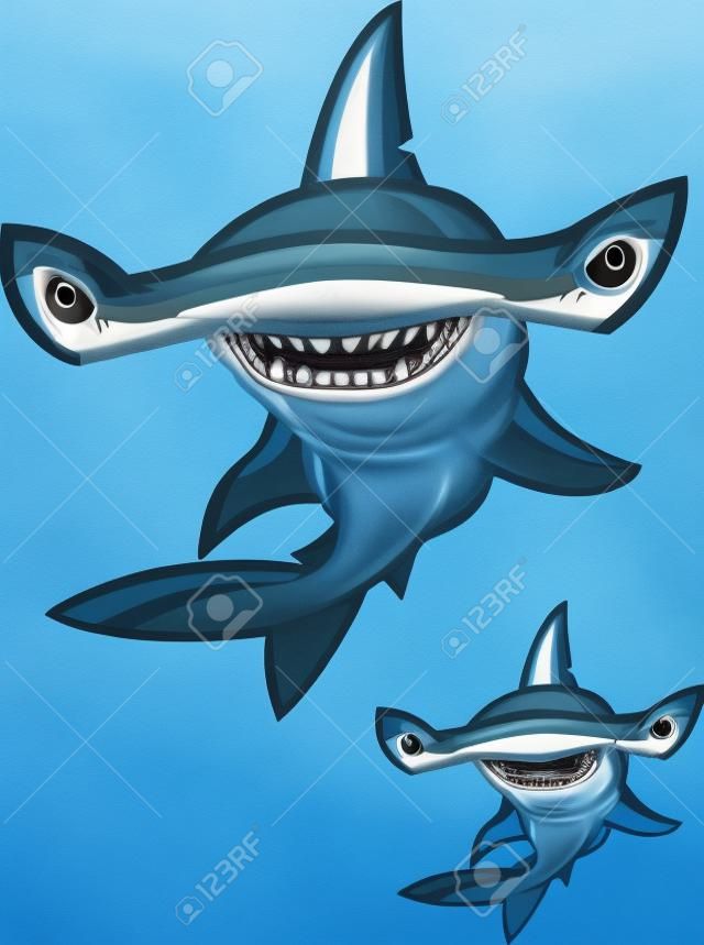 Requin de la tête du marteau avec deux styles de couleur différente.