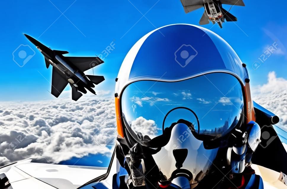 Jet fighter pilot cockpit view