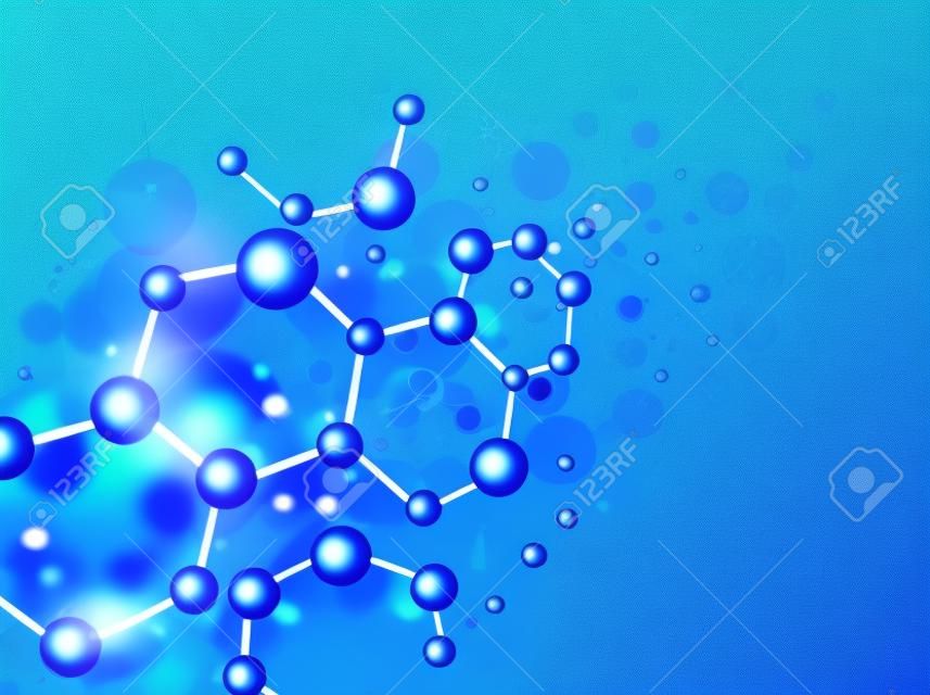molecule illustration over blue background with copyspace for your text