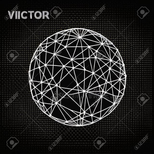 ドット接続ベクトル背景を持つグローバル ネットワーク ワイヤ フレーム グローブ ボールのイラスト。技術接続ベクトル概念図