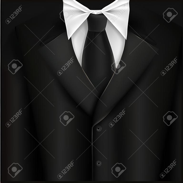 Ilustración de Vector Realistic Black Suit. Photorealistic 3D Mens Elegant Tuxedo Suit con corbata