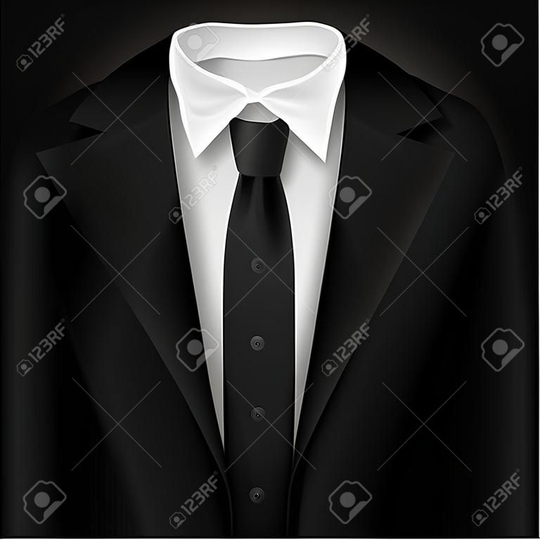 Ilustración de Vector Realistic Black Suit. Photorealistic 3D Mens Elegant Tuxedo Suit con corbata