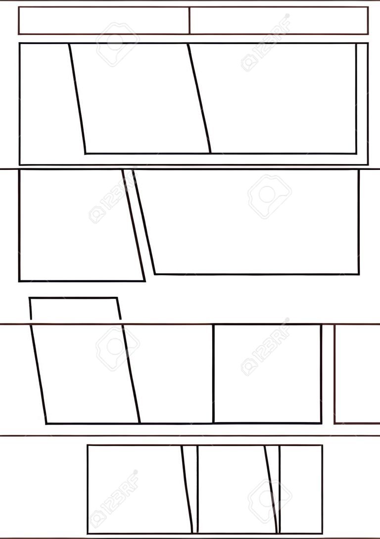 modello di layout storyboard manga per creare rapidamente lo stile dei fumetti. Il design A4 del rapporto carta è adatto per la stampa.