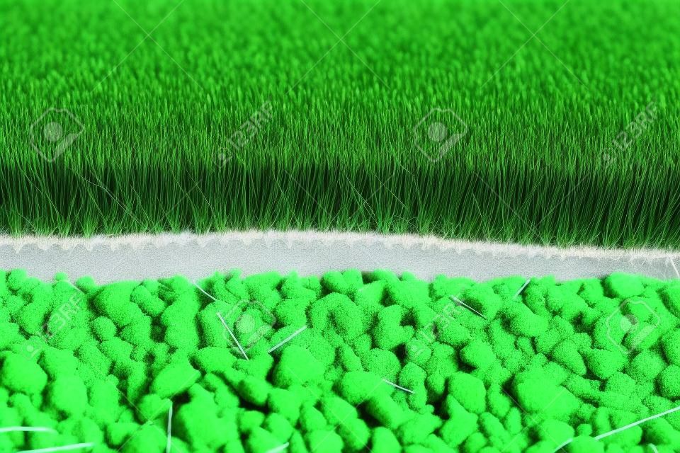hierba sintética aplicada sobre grava cementada