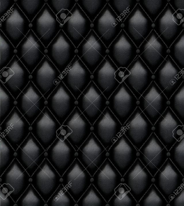 Quilted seamless pattern. Black color. Golden metalling stitching on textile.