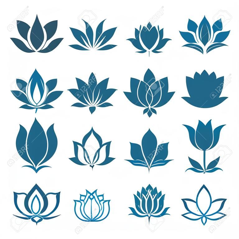Lotus flower logo verschiedene Symbole gesetzt. Vektor-Illustration.