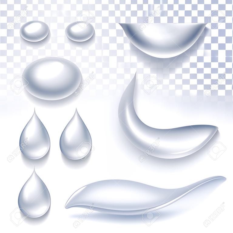 Wassertropfen realistische Vektor-Illustration festgelegt. Regen Tränen Tau-Vorlage.