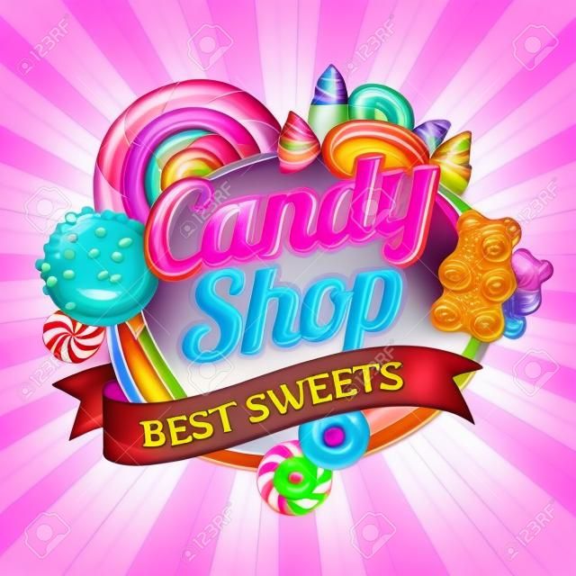 Candies and sweets colorful background.
