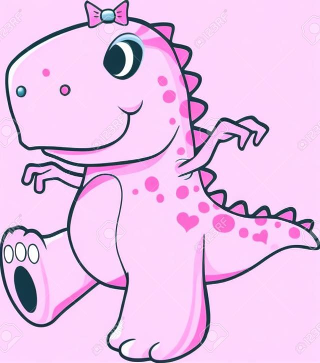 可愛的粉紅色的女孩恐龍霸王龍矢量插圖藝術