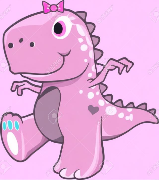 可愛的粉紅色的女孩恐龍霸王龍矢量插圖藝術
