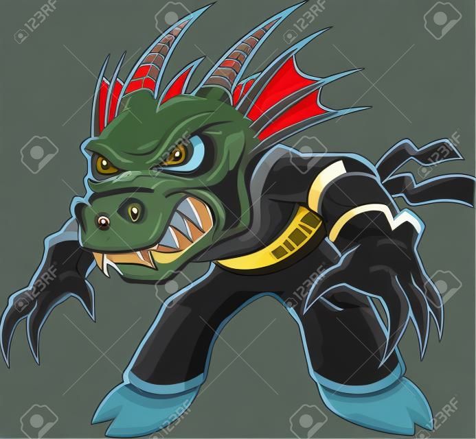 Krijger Ninja Dragon Lizard Vector Illustratie