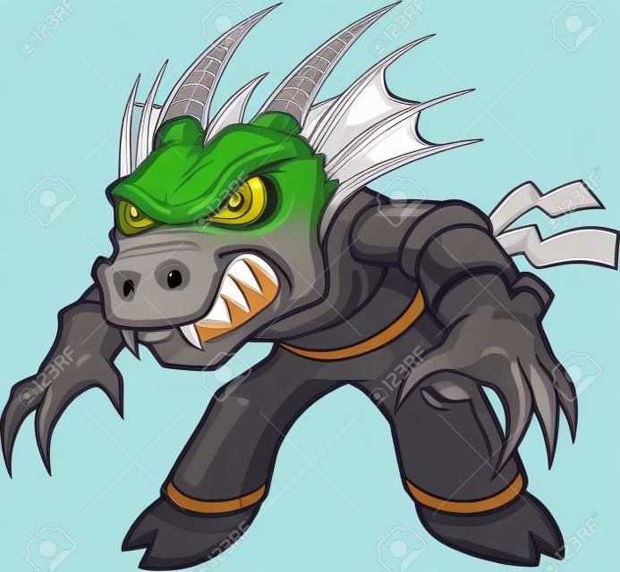 Krijger Ninja Dragon Lizard Vector Illustratie