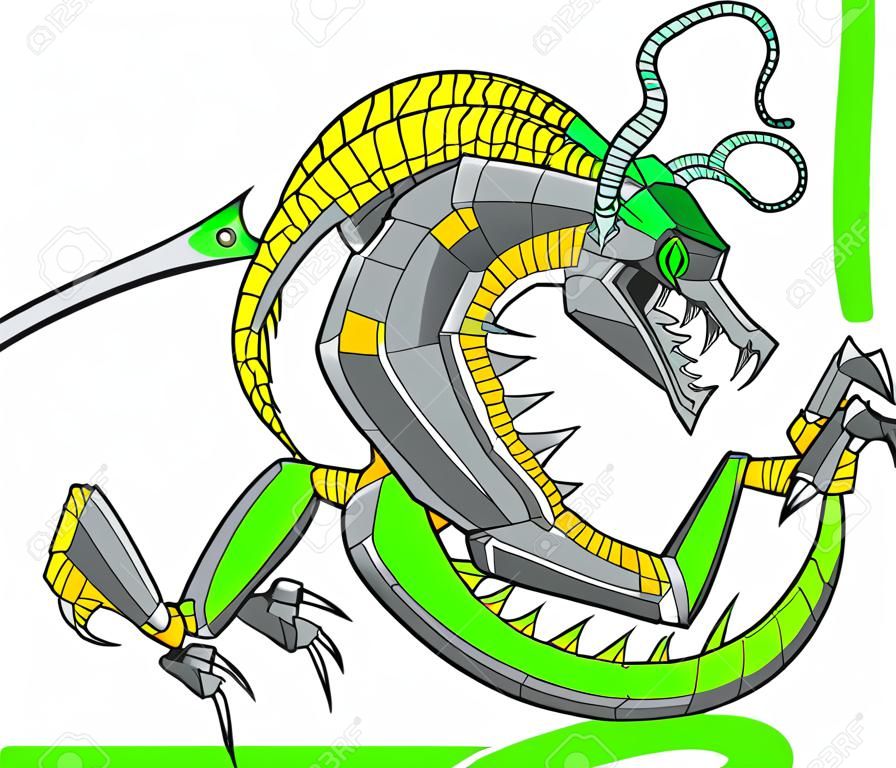 Robot Verde Cyborg Dragón Ilustraciones vectoriales
