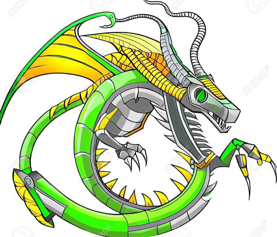 Robot vert Cyborg dragon Illustration vectorielle