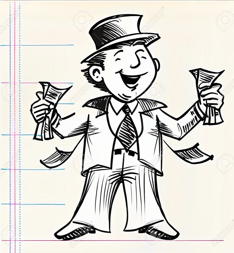 Doodle Sketch Rich Business Man Vector Illustration