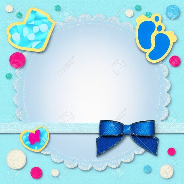 bebé marco con lazo azul y pegatinas
