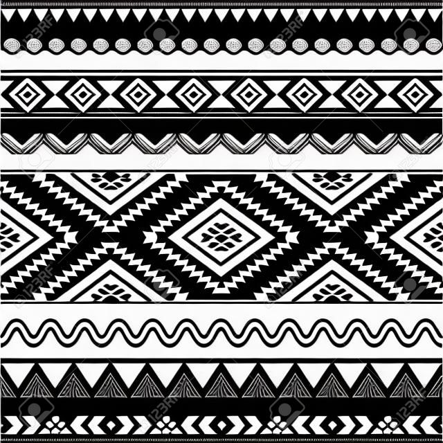 Modelo inconsútil tribal, fondo blanco y negro azteca