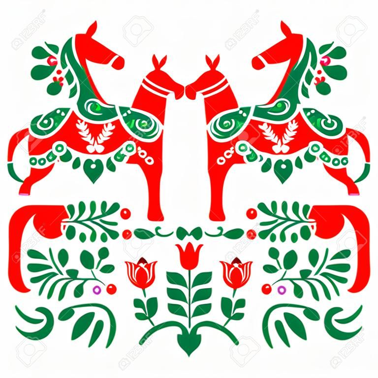 Swedish Dala or Daleclarian horse floral folk pattern 