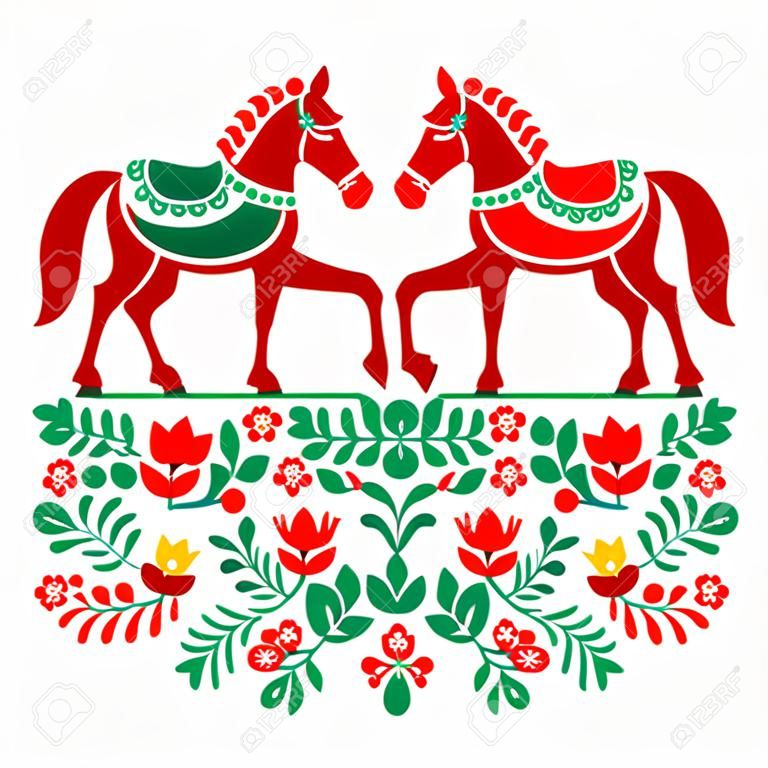 Шведский Дала или Daleclarian лошадь цветочный народная картина
