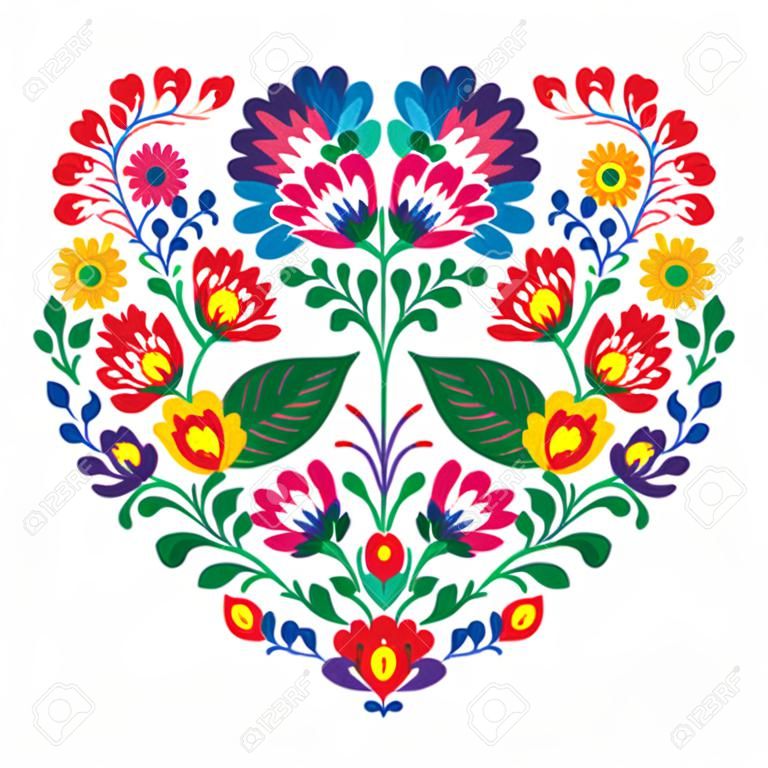 Lengyel Olk art art szív hímzett virágokkal - wzory lowickie