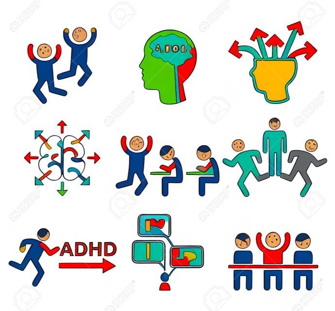 ADHD - Attention deficit hyperactivity disorder vettore impostare le icone