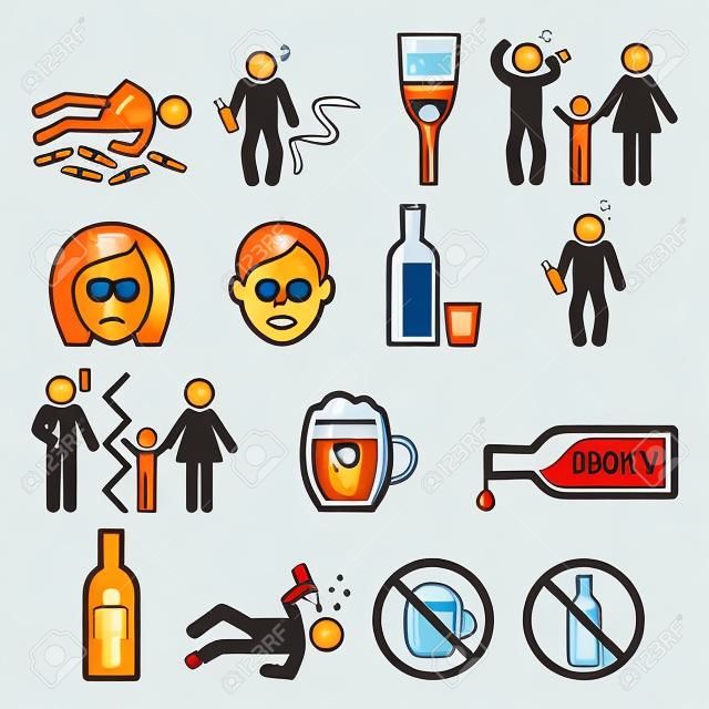 Alkolizm, sarhoş adam, alkol bağımlılığı simgeleri