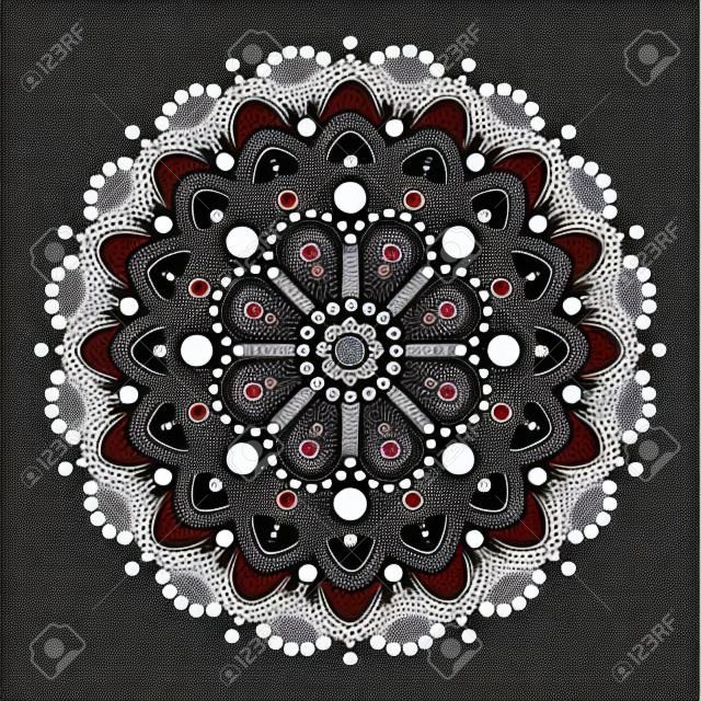 Aboriginal dot painting mandala, Australian ethnic design, vector dots pattern ethnic style