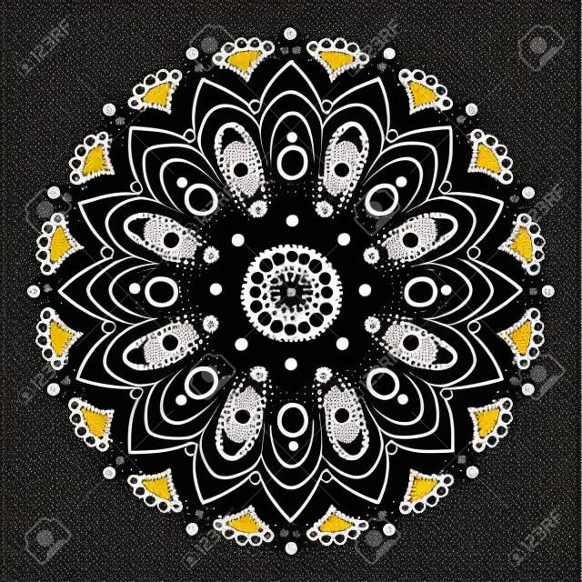 Aborygeńska mandala do malowania kropek, australijski wzór etniczny, cygański wzór kropek wektorowych w stylu etnicznym w kolorze czarnym