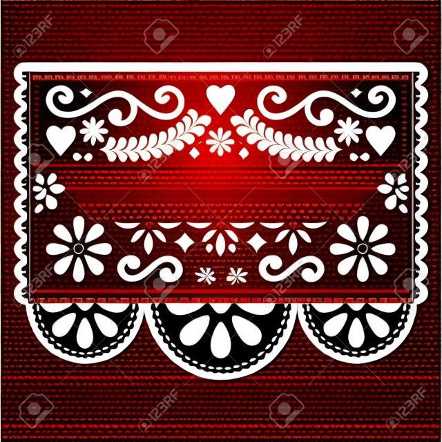 Mexican Papel Picado vector template design - traditional red vector pattern with blank text