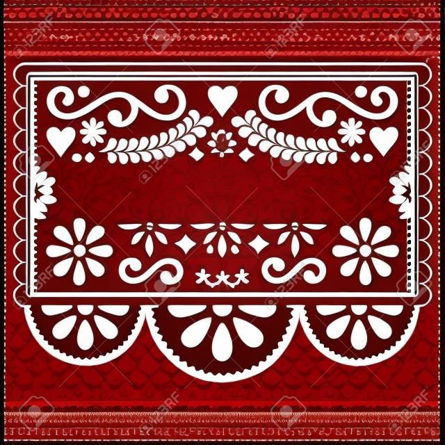 멕시코 Papel 피 카도 벡터 템플릿 디자인 - 빈 빨간색 텍스트로 전통적인 빨간 벡터 패턴