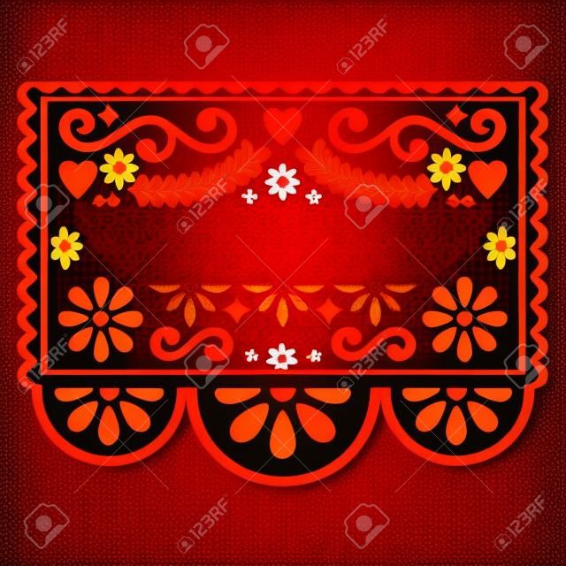 メキシコ Papel Picado ベクトル テンプレート デザイン - 空白のテキストと伝統的な赤いベクトル パターン