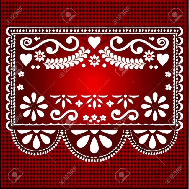 Diseño de plantilla de vector mexicano Papel Picado - patrón de vector rojo tradicional con texto en blanco