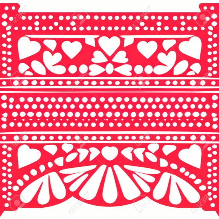 Design de modelo de vetor mexicano Papel Picado - padrão de vetor vermelho tradicional com texto em branco