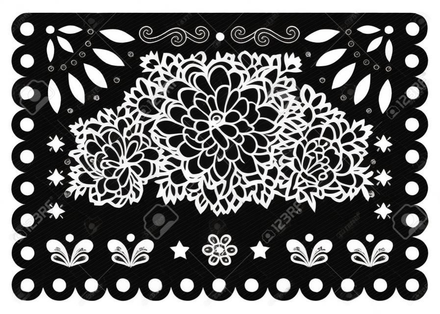 Papel Picado template design with flowers and geometric shapes - greeting card or invitation