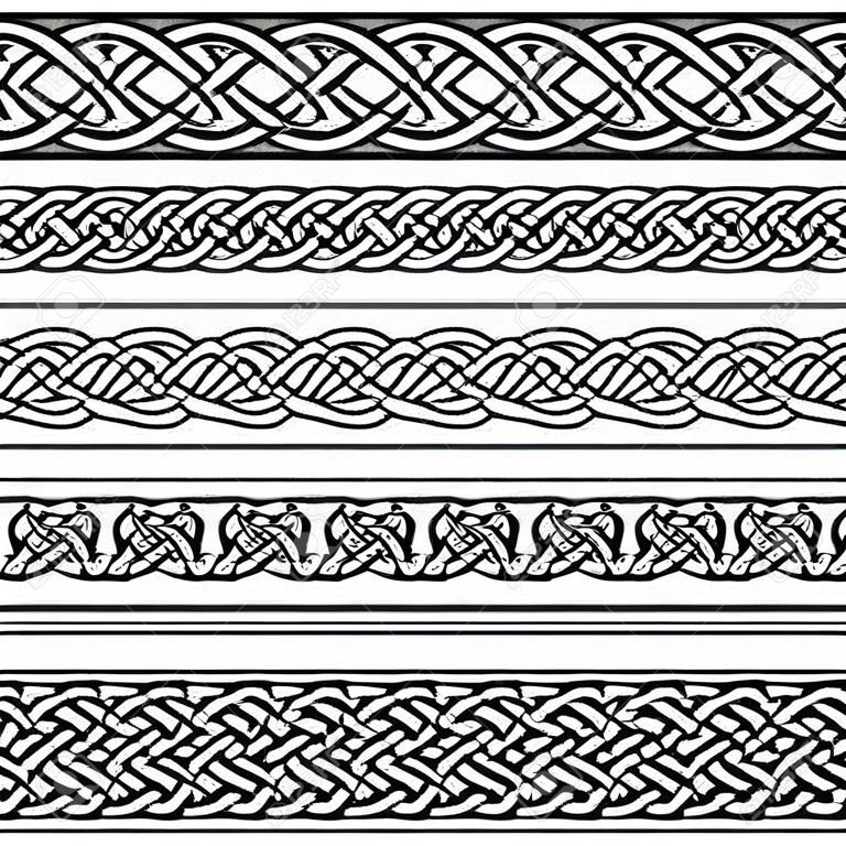 Celtic vector semaless kolekcja wzorów granicznych, irlandzkie plecione wzory ramek na kartki okolicznościowe, obchody Dnia Świętego Patryka
