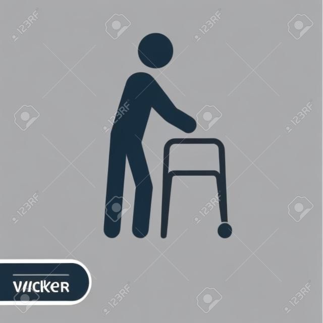 Walker icône plat. Vector illustration de la personne âgée avec déambulateur