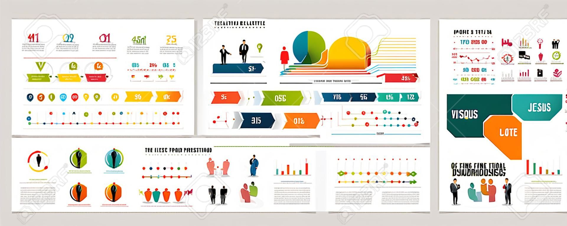 Insieme di grafici infographic di concetto di lavoro di squadra o flusso di lavoro colorato. Elementi di design aziendale per modelli di diapositive della presentazione. Può essere utilizzato per la relazione annuale, la pubblicità, il layout del volantino e il design di banner.