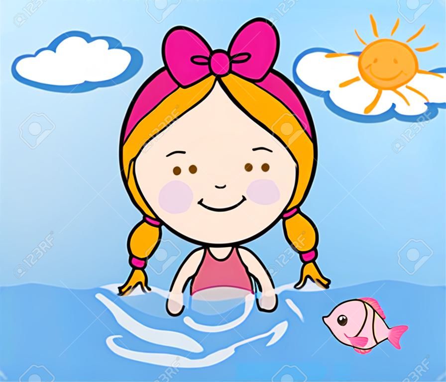 fille baignade à la plage