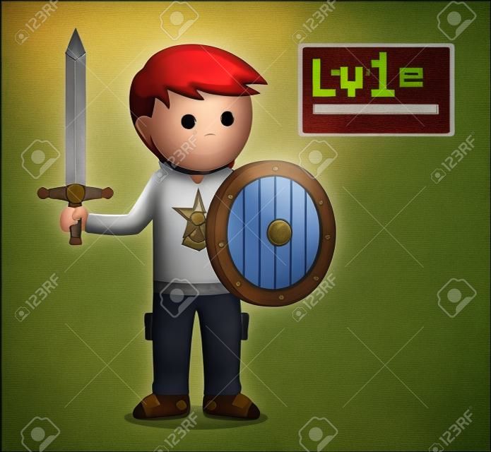 niveau 1 rpg gamer met zwaard en schild