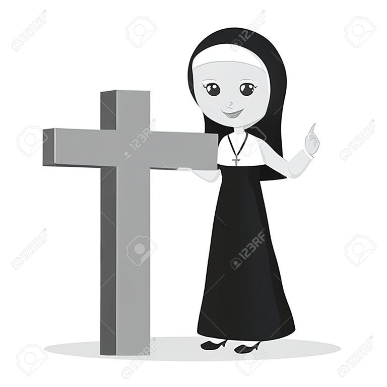 Nonne, die große Holzkreuzschwarzweiss-Art hält