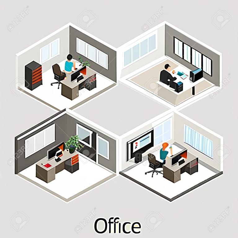 平面立体抽象抽象办公楼层内部部门概念