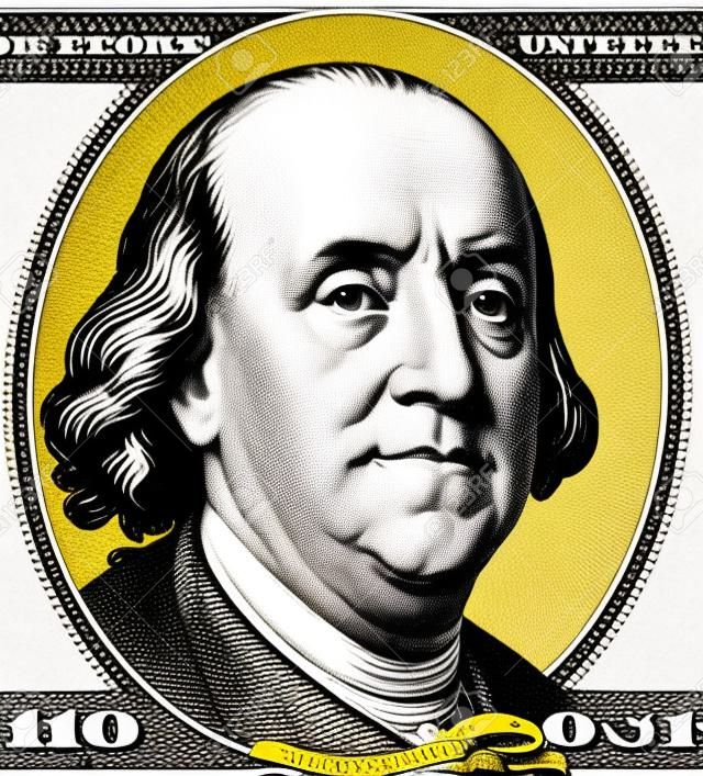 Part of the American $ 100 bills which shows Benjamin Franklin, one of U.S. Presidents