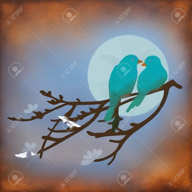 Two birds is sitting on a branch