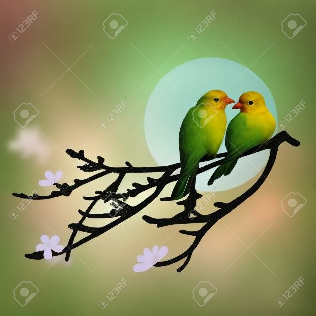 Two birds is sitting on a branch