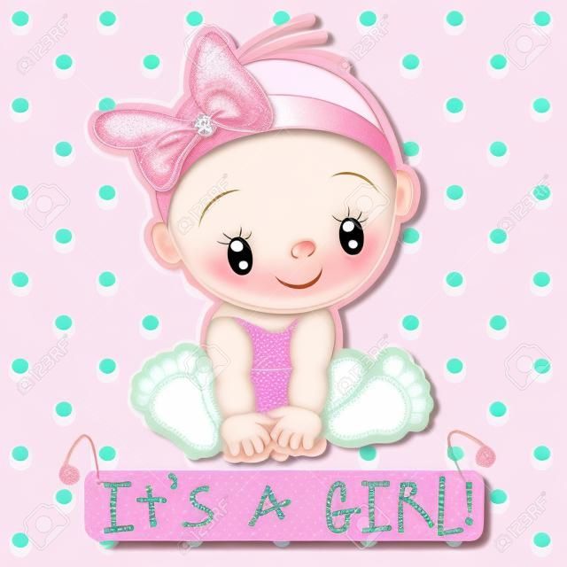 Greeting card it is a girl with baby on a pink dots background