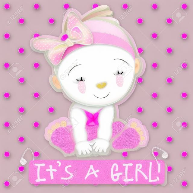 Greeting card it is a girl with baby on a pink dots background