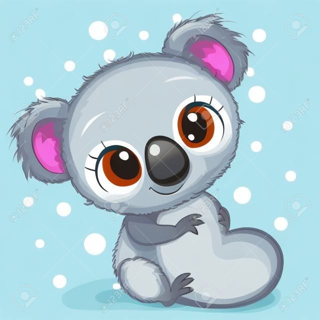 Słodka kreskówka koala z sercem na białym tle