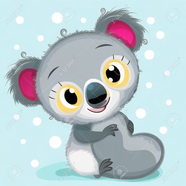 Słodka kreskówka koala z sercem na białym tle