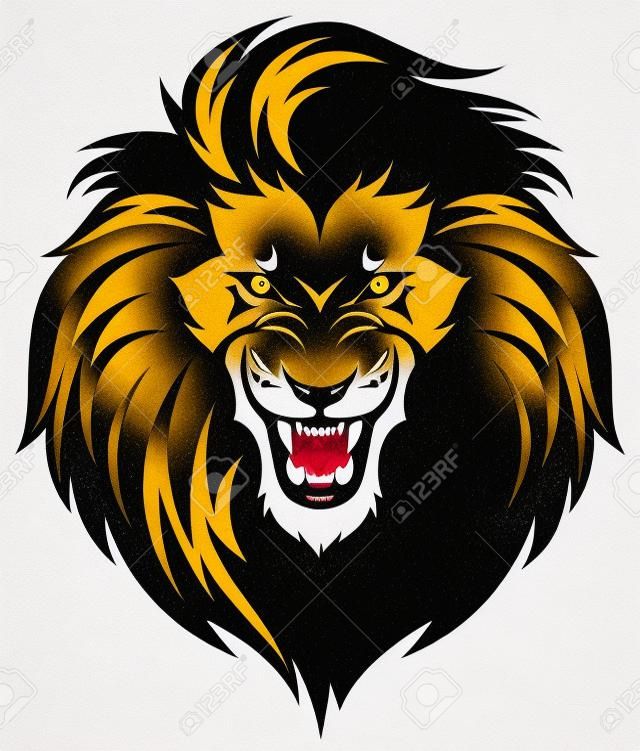 Head of roaring lion. Black illustration isolated on white background